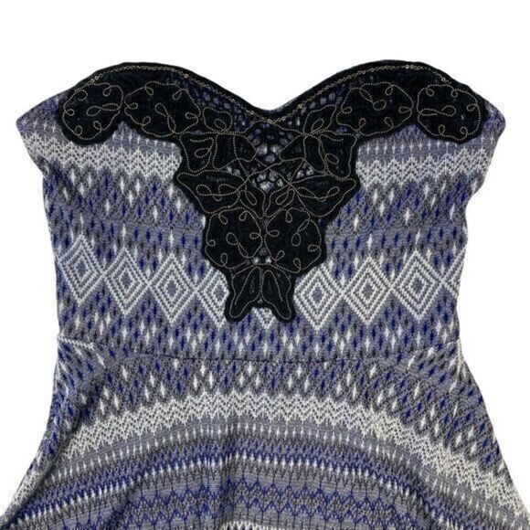 Free People Strapless Mini Dress Women Medium Blue Black Embellished Fairy Goth - Picture 3 of 16
